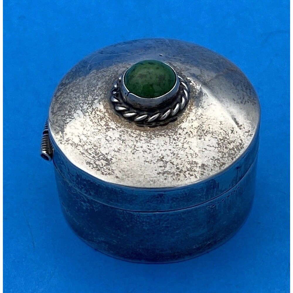 RARE Taxco TH-40 Vintage Mexico Sterling Silver 925 Turquoise Pill Box